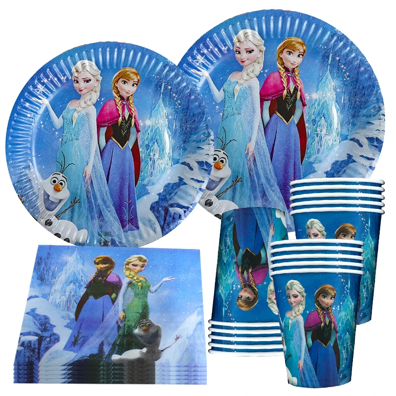 Elsa Frozen Dekoracja urodzinowa Frozen Motyw Child Party Decor Supplies Zestaw zastawy stołowej Talerze Kubek Obrus Tło Torebka na cukierki