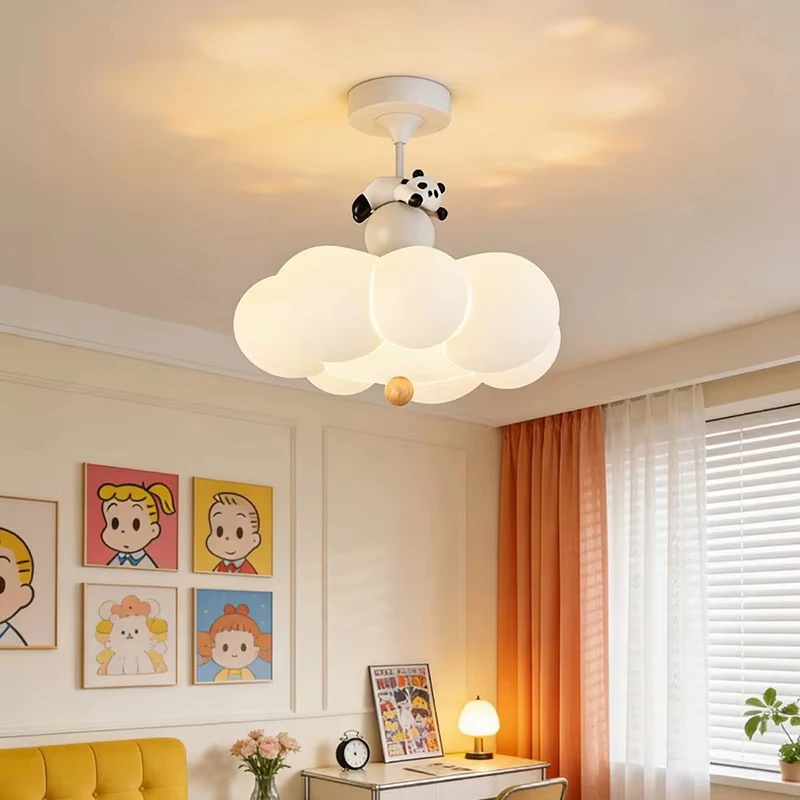 Children's Room Cloud Ceiling Lights Retro Log Color Panda Cloud Lamp LED Modern Warm Baby Room Boys Girls Bedroom Ceiling Lamps
