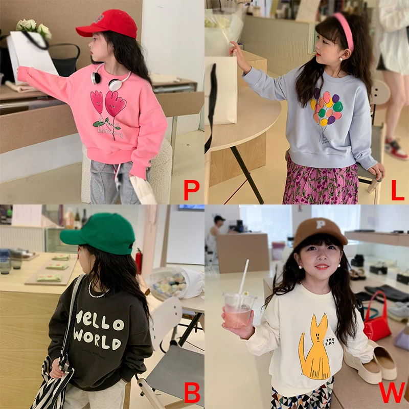 Printed Children Sweatshirts Tops Kids Long Sleeve Girls Sweatshirt Cartoon Thick Warm Hoodies Pullovers Boy Girl Fleece Clothes