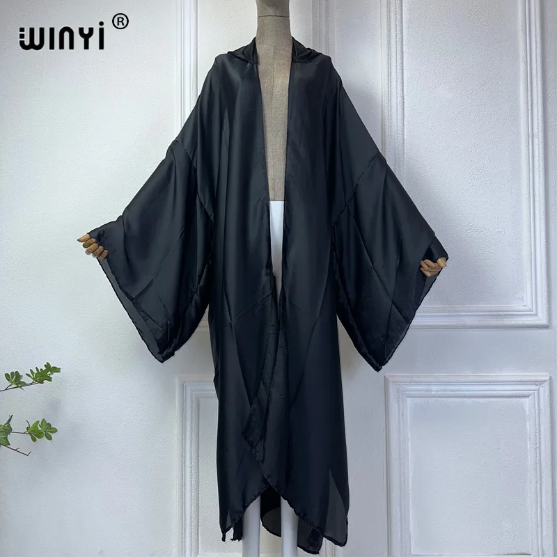 2024 WINYI Europe kimono Hooded cardigan kaftan Cocktail sexy Boho cover up beach women Africa Holiday Robe beach outfits