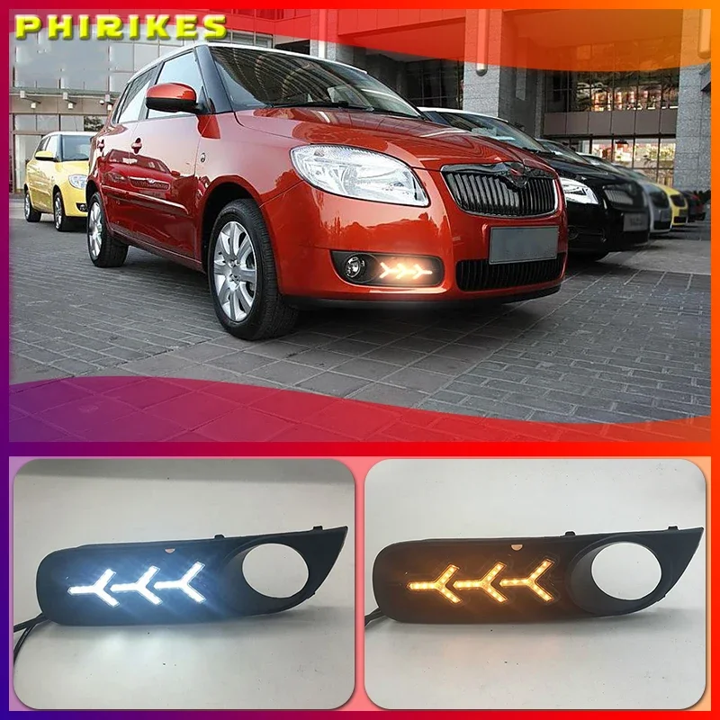 1 Pair 12V ABS LED DRL Daytime Running Lights Fog Lamp Cover Car- styling For SKODA Fabia 2008-2011