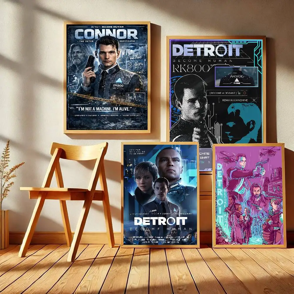 Game D-Detroit Become Human Vintage Posters Sticky Whitepaper Prints Posters Artwork Posters Wall Stickers