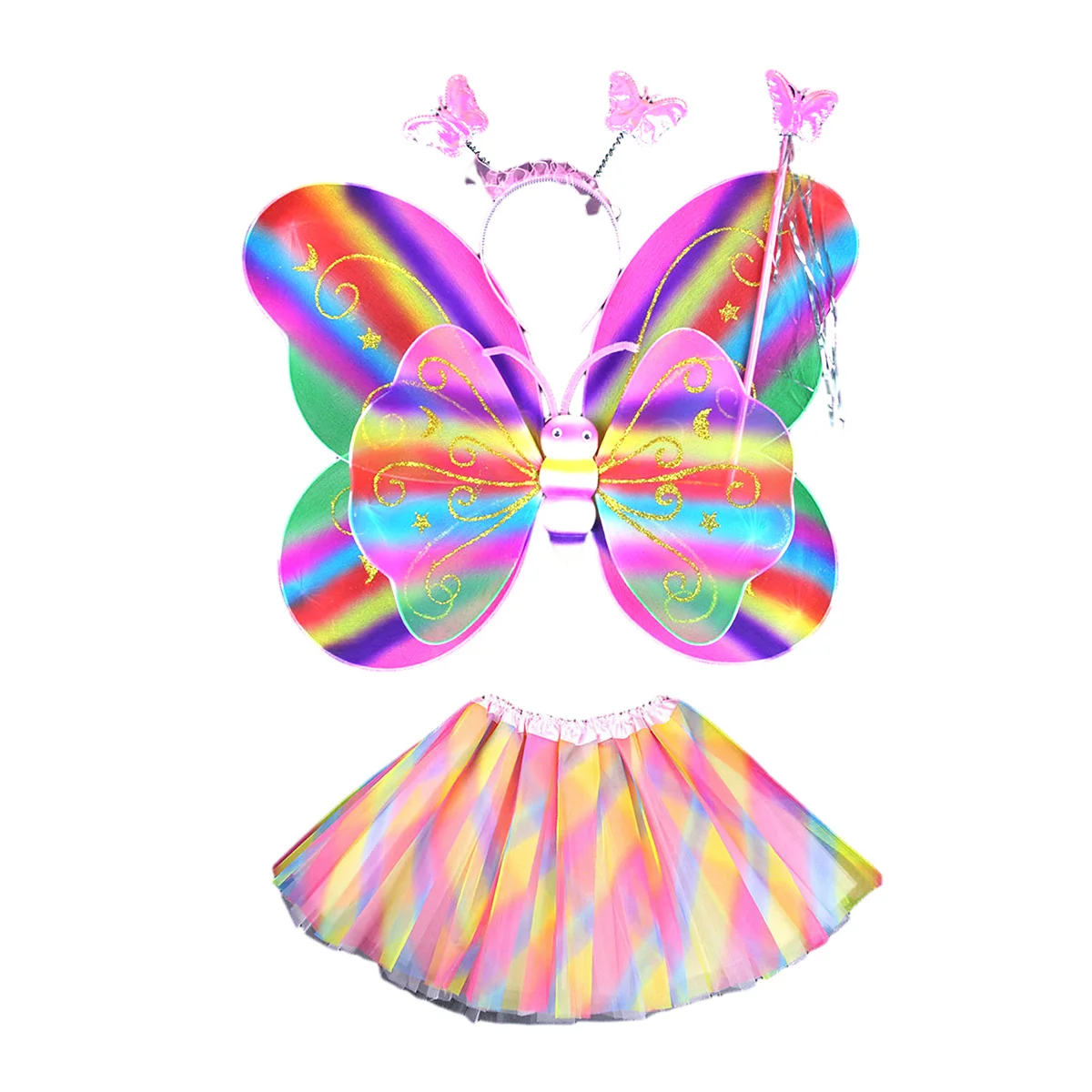 

4Pcs Butterfly Wings Costume Durable Fairy Wings Set Wand Headband Tutu Skirt Kids Christmas Birthday Party Girls Fairy Wing