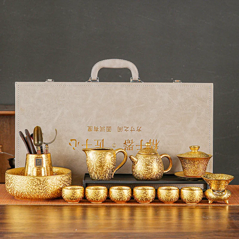 Gilded semi-handmade teapot ceramic single pot home retro household health pot tea brewer golden teapot souvenir