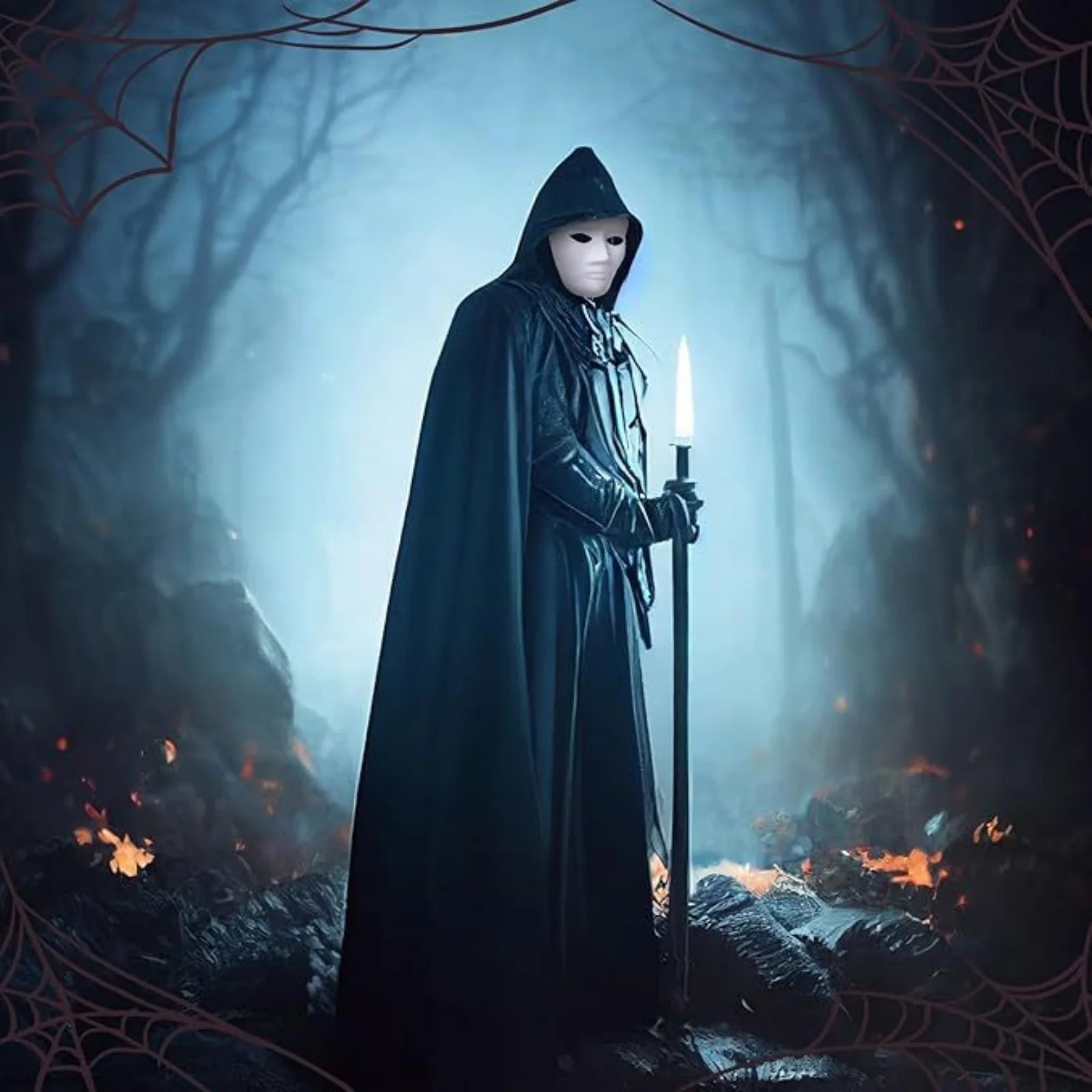 1PC Black Hooded Cloak Set, Multiple Styles Halloween Cosplay Cape For Adults & Kids, Ideal For Halloween Party, Role - Playing image 4
