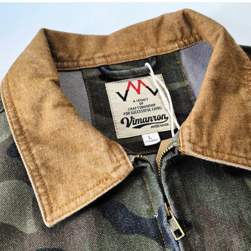 Men's Detroit Jacket Heavyweight Canvas Camo Vintage American Workwear Corduroy Collar Tactical Military Jacket Amekaji Style