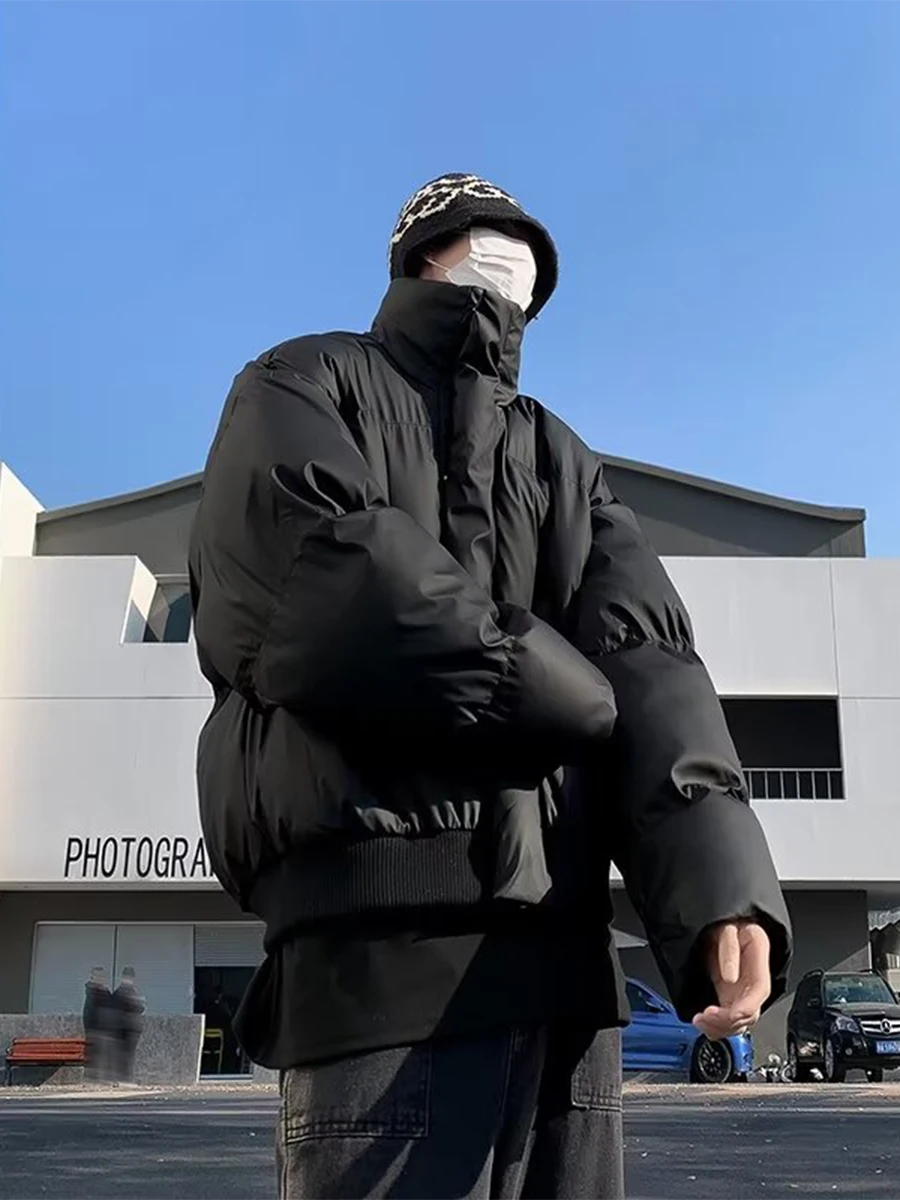 

Warm Thiened ort Cotton Jaet Men's Winter Faion Sli Stand Collar Leather Coat Youth Casual Zipper Closure Coat