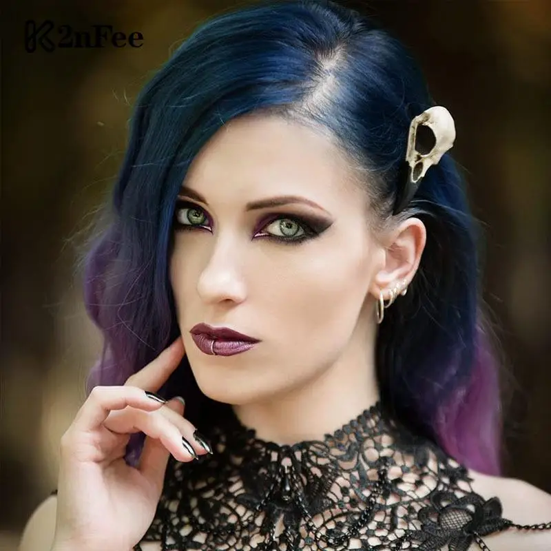Goth Fashion Simulation Skeleton Crow Head Hairpin Dark Creative Horror Fun Hair Clip For Women Halloween Party Hair Accessories image 4