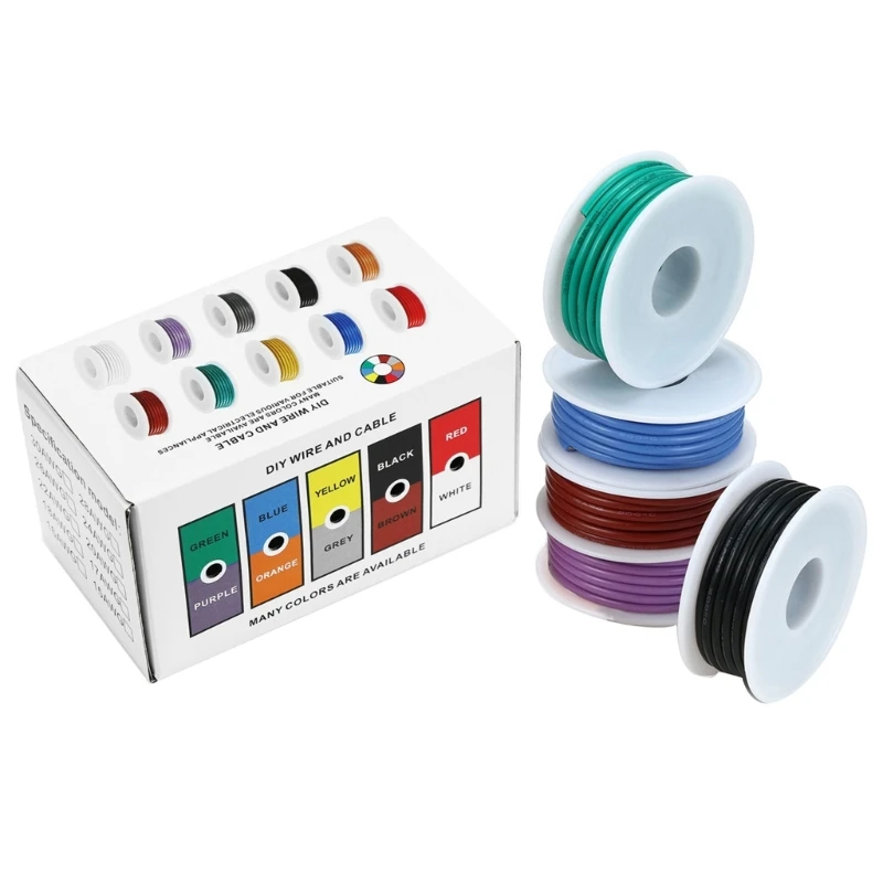 

Heat Resistant Soft Silicone Wire Cable 20/22AWG Tinned Wire 5 Color Electronic Wire Cable 32.8ft/10m