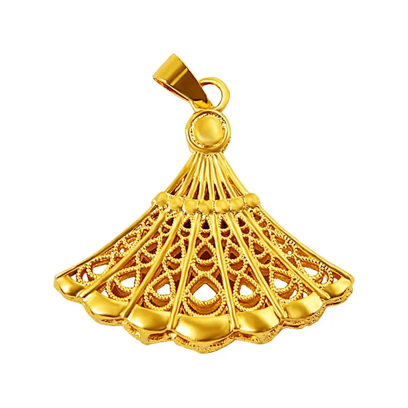 Brass Gold-plated Ancient Fan-shaped Pendant Electroplated Imitation Gold Jewelry Women's Pendant Necklace Gift