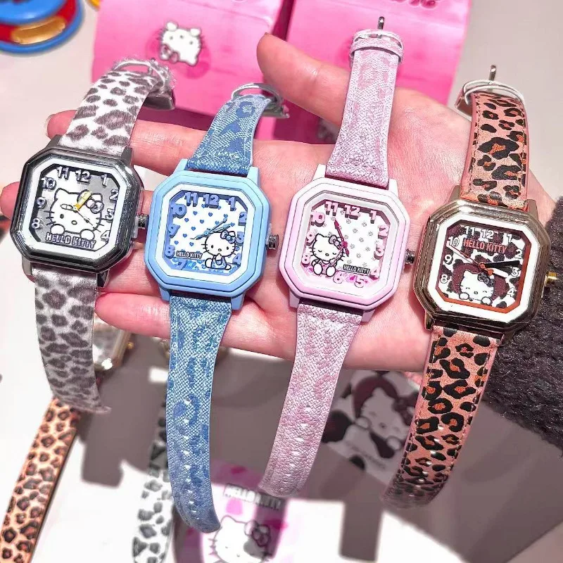 

Anime Figures Sanrio Hello Kitty Sweetheart Leopard Watch Cartoon KT Cat Electronic Watch Blind Box Toys Decoration Girls Gifts