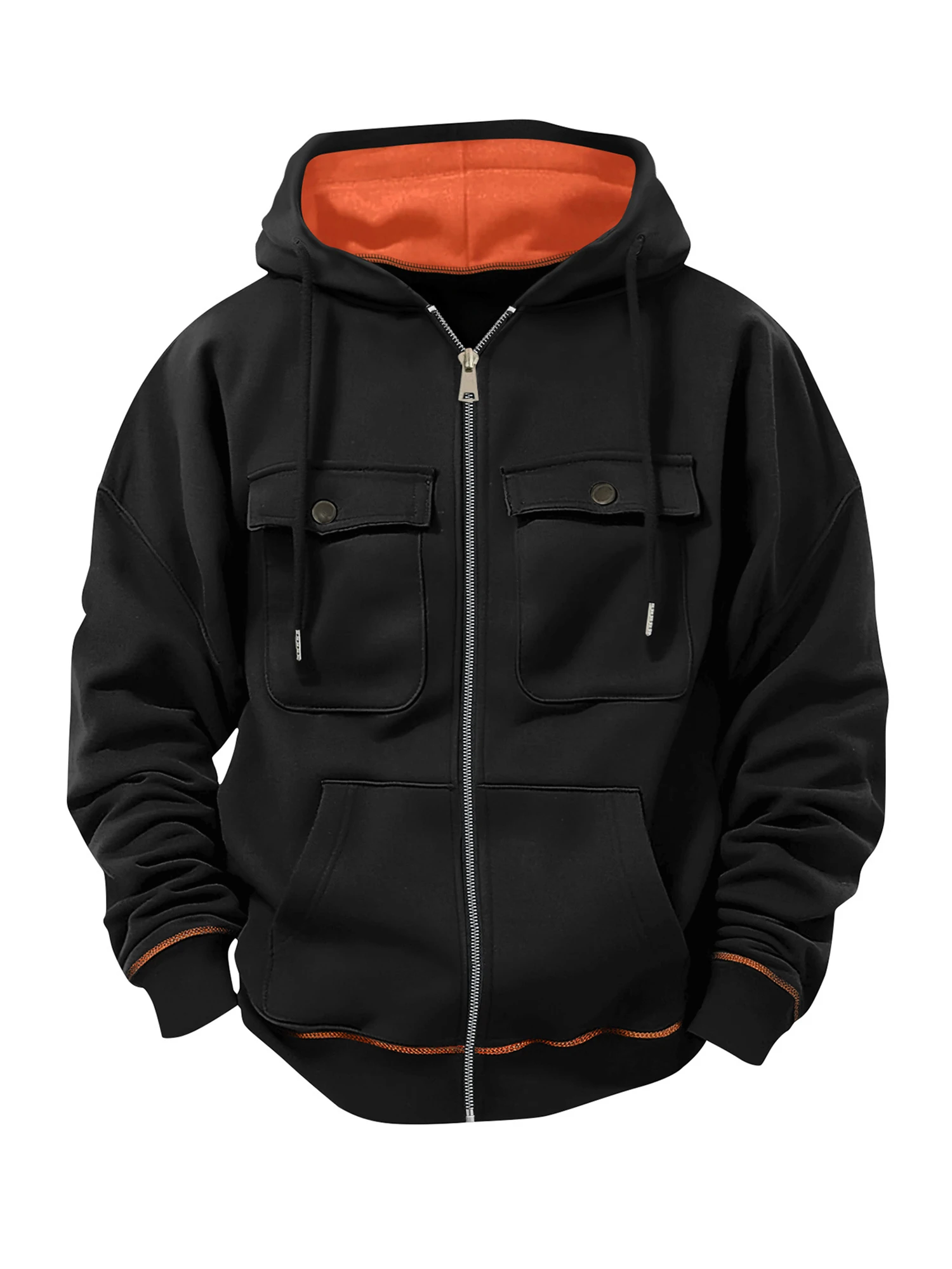 معطف منتفخ مبطن أنيق للرجال مع غطاء رأس قابل للإزالة وجيوب متعددة وسترة شتوية دافئة بسحاب كاجوال #1