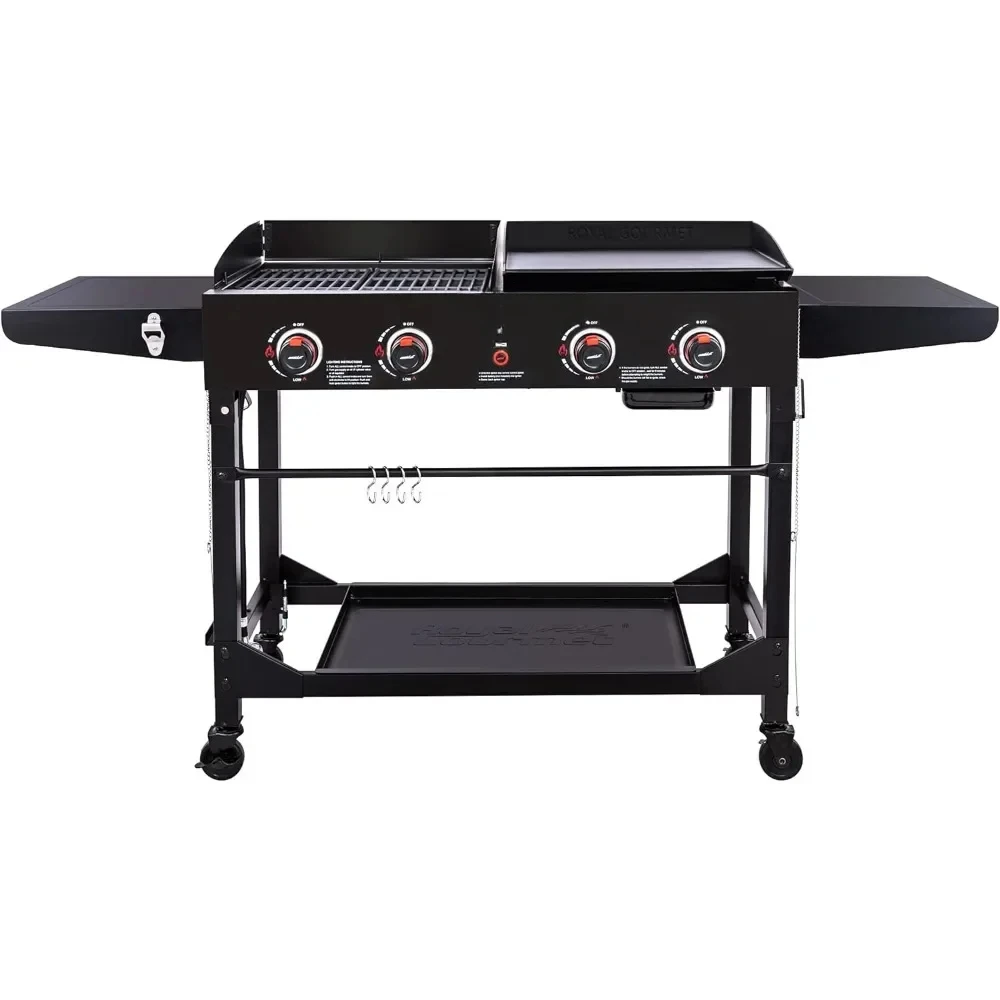 

48 Portable Barbecue Utensils GD402 4-Burner Portable Flat Top Gas Grill and Griddle Combo With Folding Legs, Black BBQ Grill