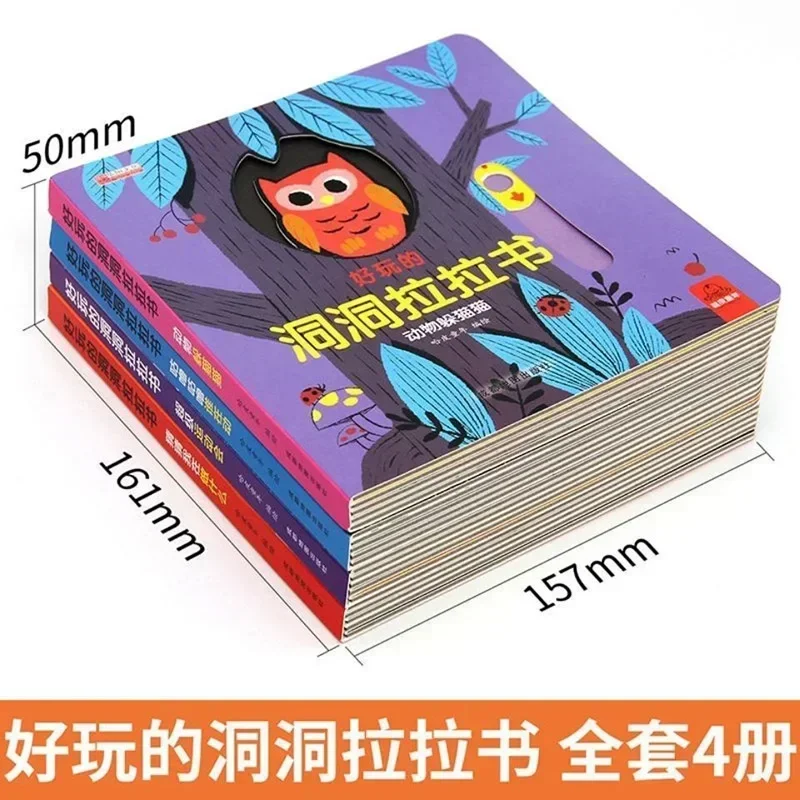 4 pz/set di Foro e Foro Tirare Libro Per Bambini 3D Flip Book 2-5 Anni di Età Libro Giocattolo Per Bambini Libro di Fiabe di Illuminazione Precoce