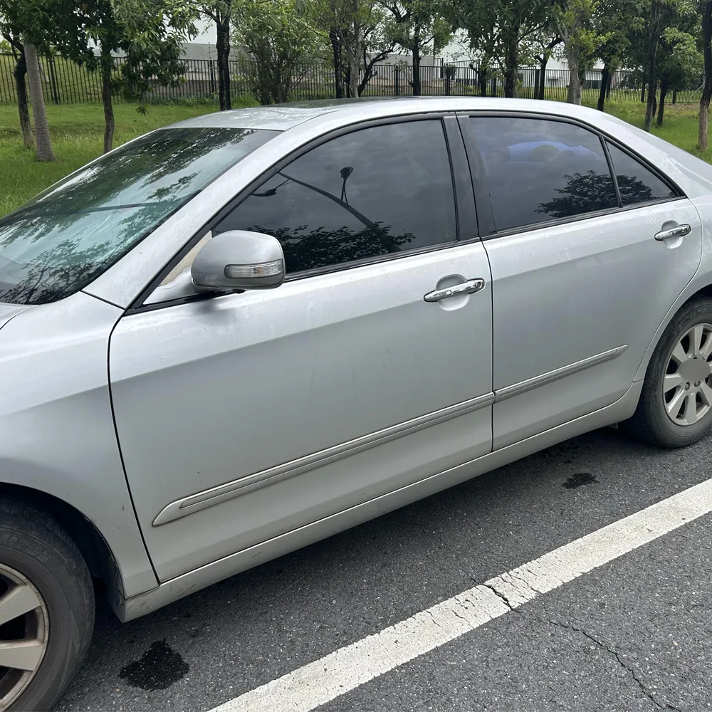 トヨタカムリxv40-2006-2011用外装ウィンドウトリムクロームデリート保護フィルム-光沢ブラックステッカー
