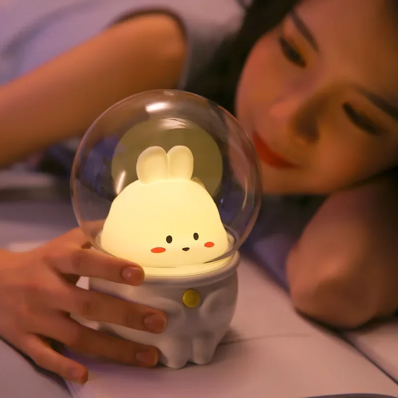 Rabbit LED Night Light Space Capsule Lamp kawaii For Kid Baby Children Bedroom Bedside Decor Light Children's Gift Lamp