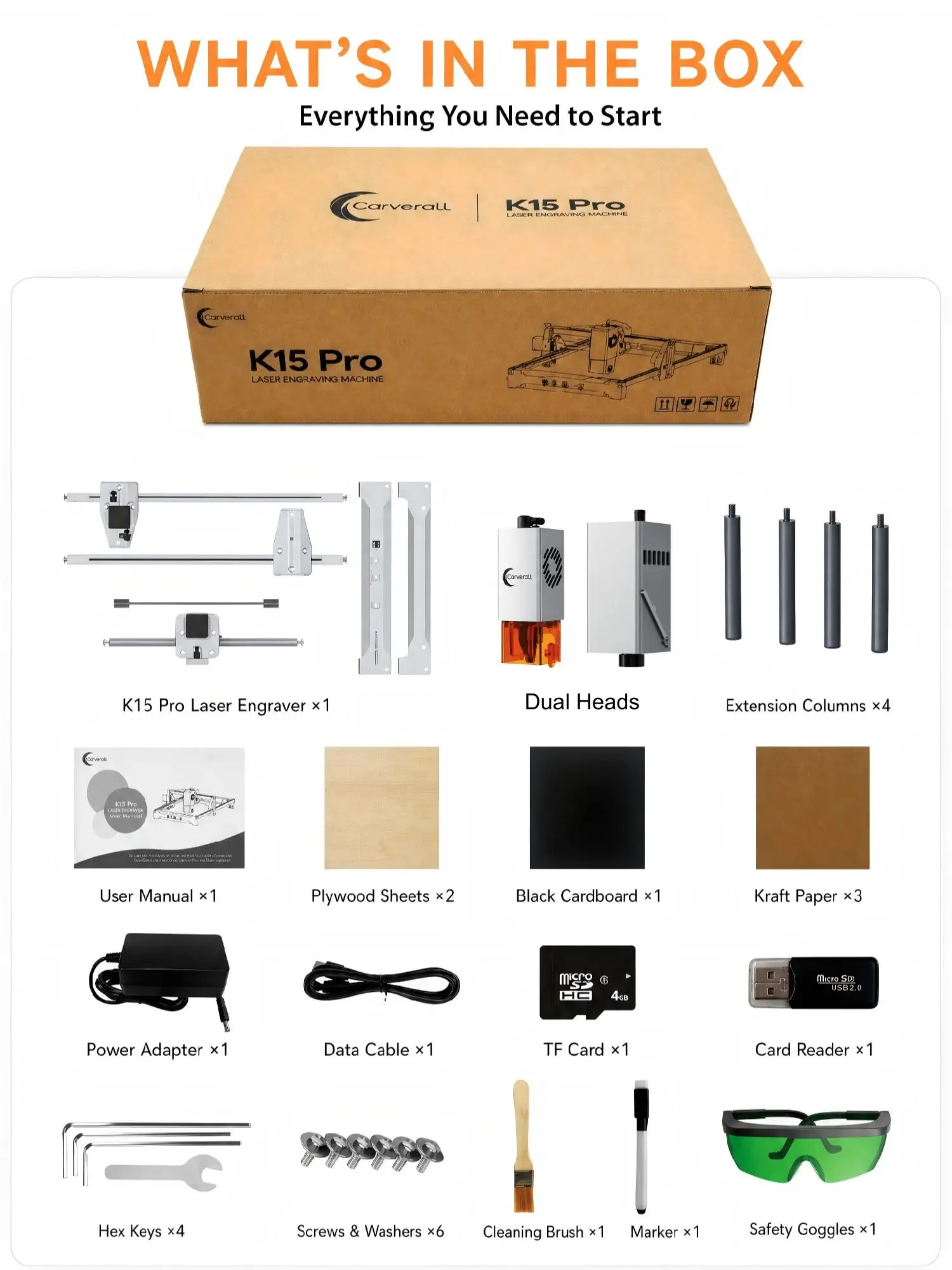 K15PRO Dual Laser Engraver, Blue Diode & 1064nm IR Heads, Quick Swap, Wood Acrylic Leather Metal Marking, DIY Business