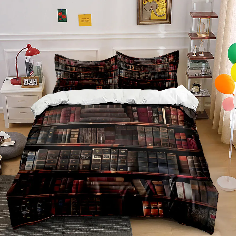 Neatly arranged classical books on shelves Bedding Set for Kids Luxury Gift 3pcs Digital Print Comforter Set Soft Comfortable