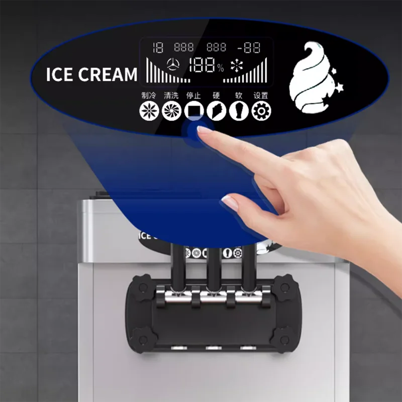 Three Flavor Standing Gelato & Soft Ice Cream Machine New with Ice   Cream Powder & Water Compatibility 220V/110V