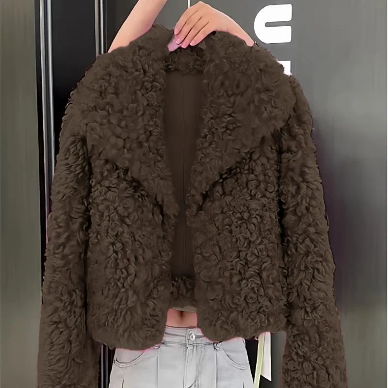 

2025 New Fashion Women's Faux Fur Coat Christmas Clothing Autumn Winter Beautiful Rose Red Fur Integrated Lamb Fur Coat