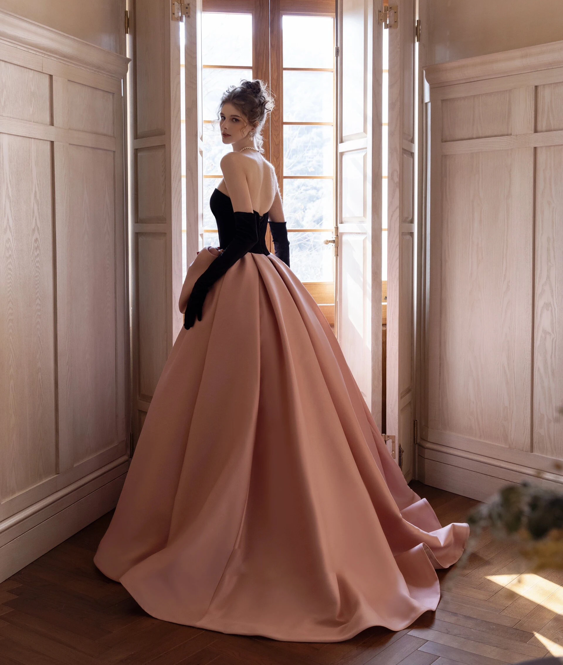 Black And Pink Satin Wedding Dresses ,Princess A Line Bridal Gowns With Big Bow On Front   DW882