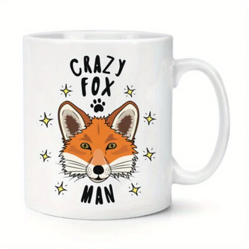Funny Fox Coffee Mug 320ml – Whimsical Starry Fox Design on White Ceramic Cup, Gift for Her, Microwave Safe