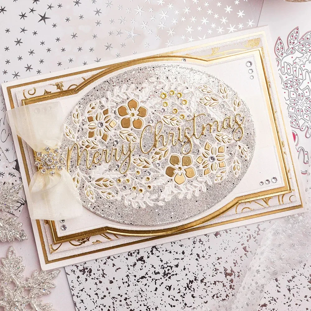 Gilded Floral Merry Christmas Wreath Baubles Shooting Star Poinsettia Rose Metal Cutting Die Stamp Scrapbook Stencil Photo DIY view 5
