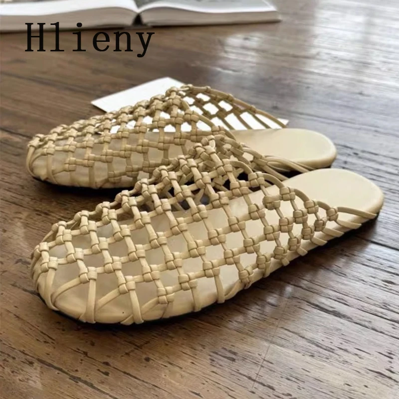

Hlieny Brand Design Weave Mesh Women Mules Slides Hollow Out Round Toe Flat Slippers Summer Beach Shoes Casual Gladiator Sandals