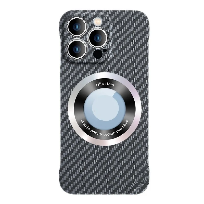

Applicable to iPhone14PRO borderless carbon fiber mobile phone case Apple 13 magnetic suction and leakage label 12 anti-drop
