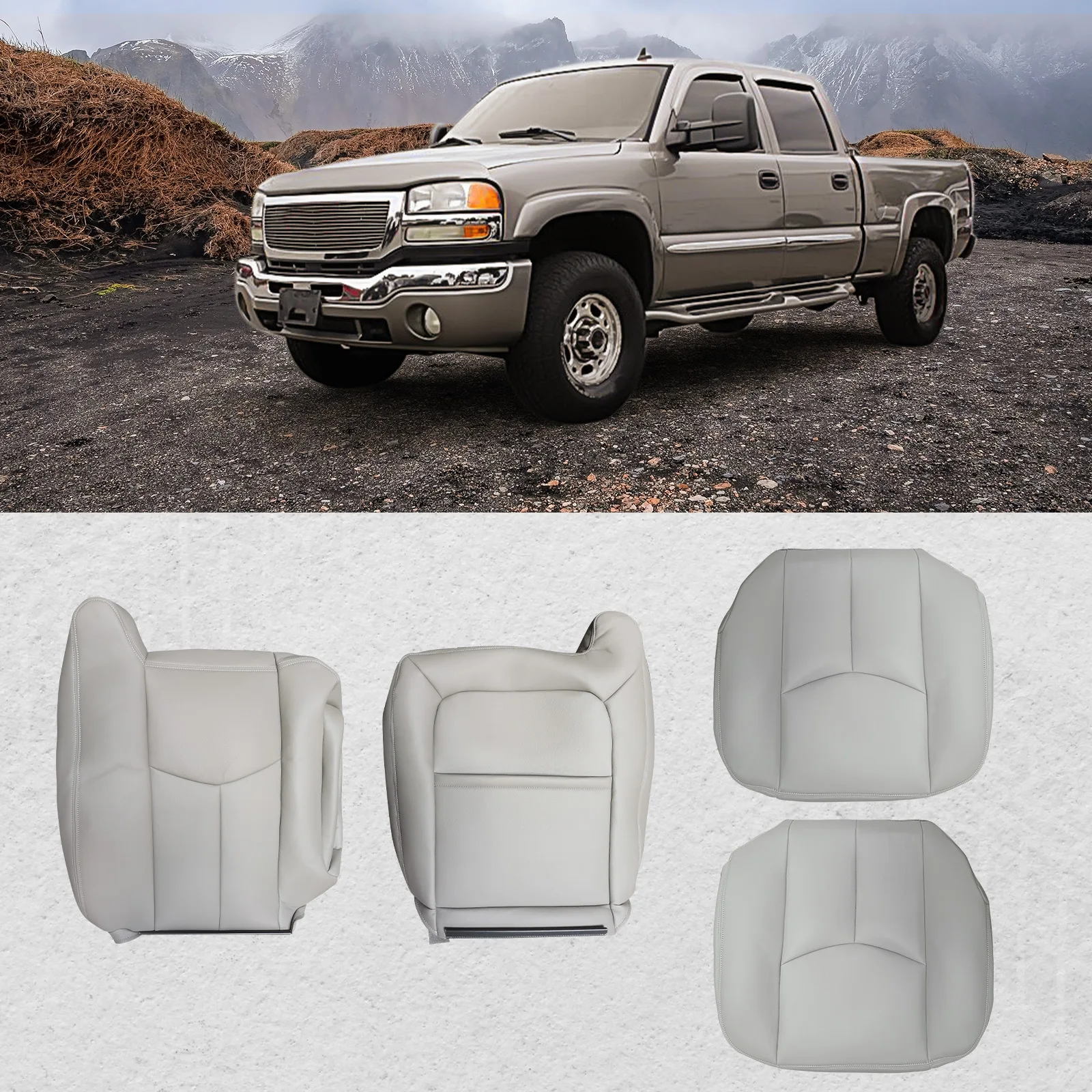 4 pcs Leather Seat Cover Gray For Chevy Silverado GMC Sierra 2003 2004 2005 2006