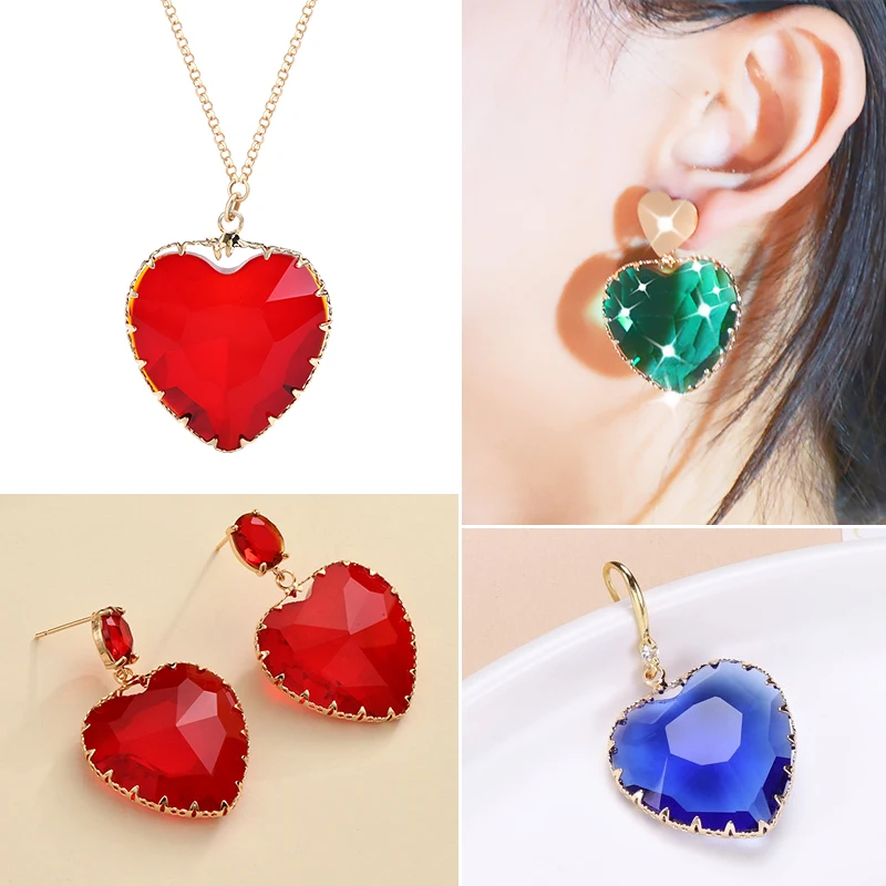 Clear Heart Shape Pendant Crystal Earring Love Rhinestone Dangle Earrings Necklace Pendant Diy Jewelry Accessories 8pcs/pack