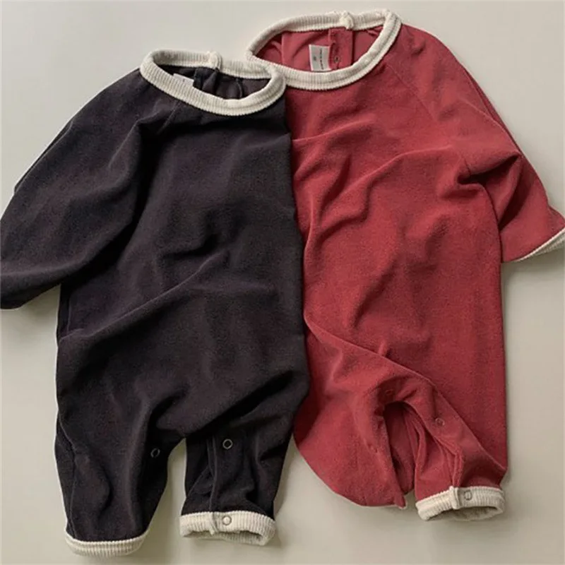 2023 New Autumn Cotton Newborn Long Sleeve Casual Romper Solid Baby Loose Clothes Infant Toddler Jumpsuit For Boy Girl