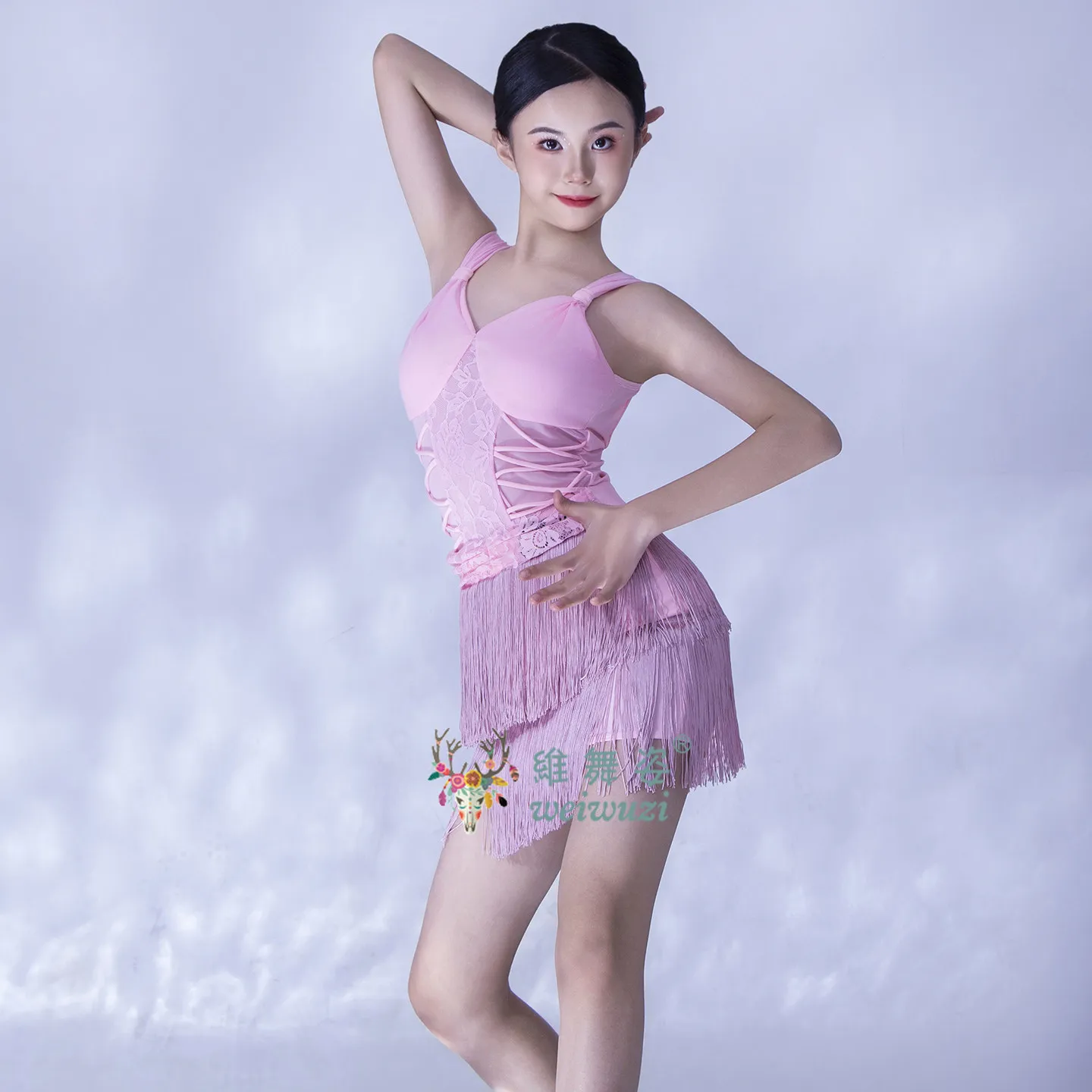 Mädchen Lateinamerikanisches Tanzkleid Ärmellos mit Fransen-Rock Kinder-Performancekostüm Wettbewerb Rumba Salsa Tango Tanzkleid – Detail 10