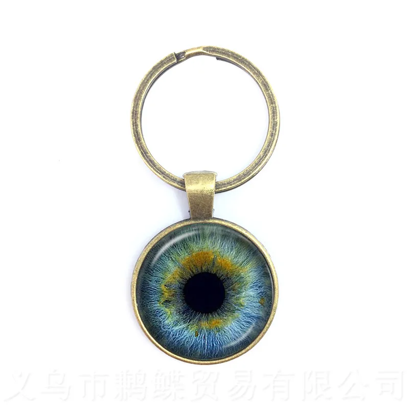 Charming Green Eyes Evil Eye Keychain Beautiful Animal Dragon Cats Eye 25mm Glass Cabochon Keyring For Friends
