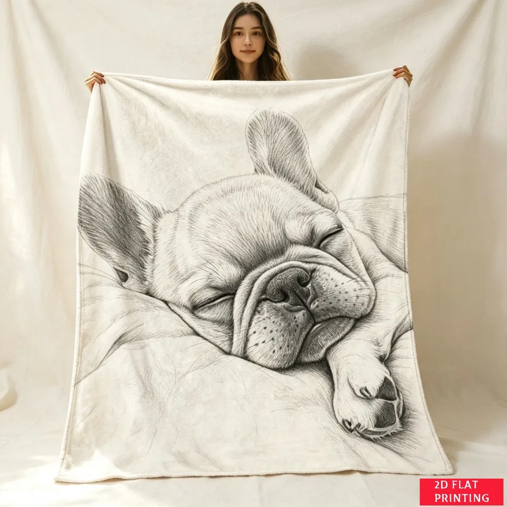Sketch French Bulldog Sleeping Cute Fleece Blanket For Pet Lover Bedroom Decor Lightweight Plush Throw Blanket Cover