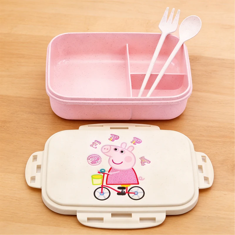 

Милый ланч-бокс с персонажами Свинки Пеппы для мальчиков и девочек, мультяшный контейнер для еды Джордж и семья, портативный пластиковый контейнер для еды и фруктов с посудой