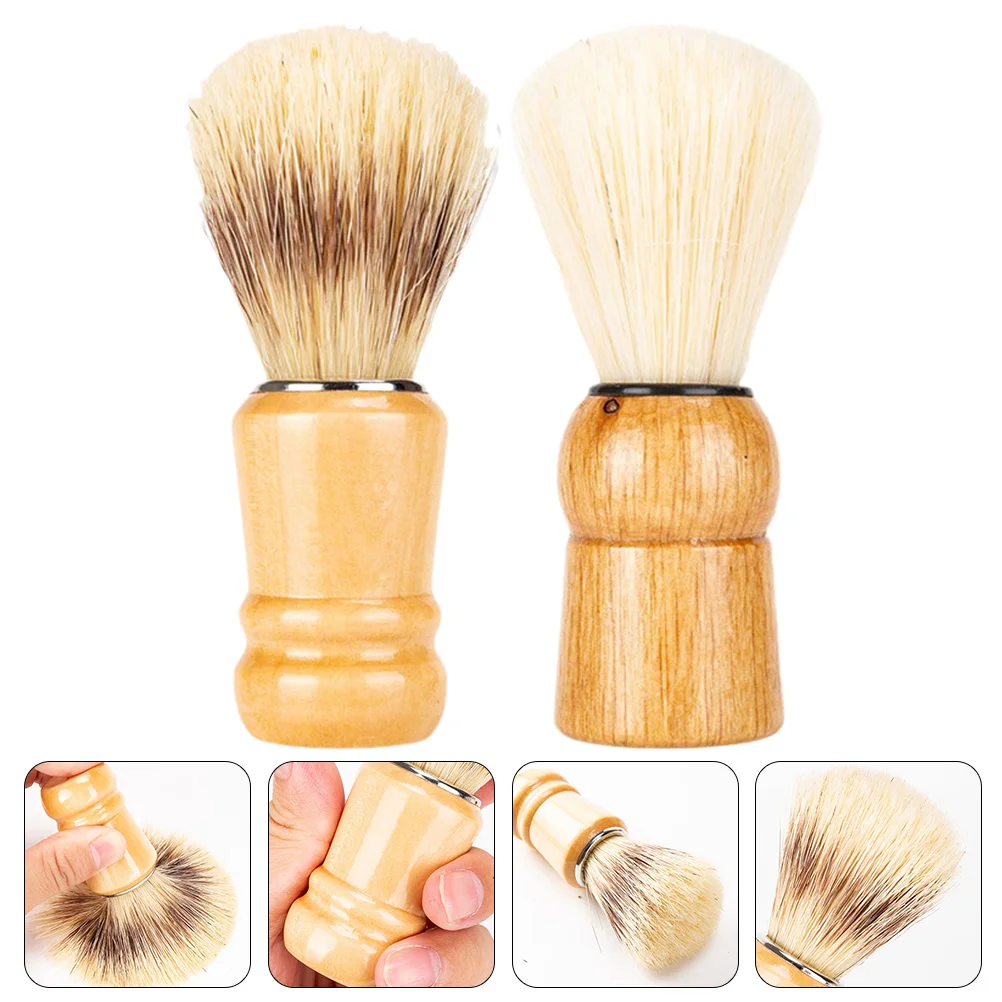 2 Pcs Beard Brush Shaving Cream Shave Men Brushes for Hair Salon Nylon Wool Mens Travel