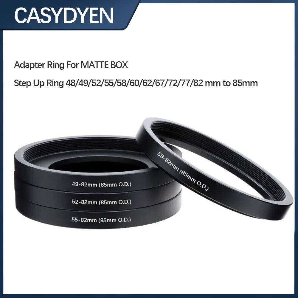 44/46/48/49/52/54/55/58/60/62mm-82mm (85mm O.D.) Matte Box Filter Adapter Step Up Front Ring