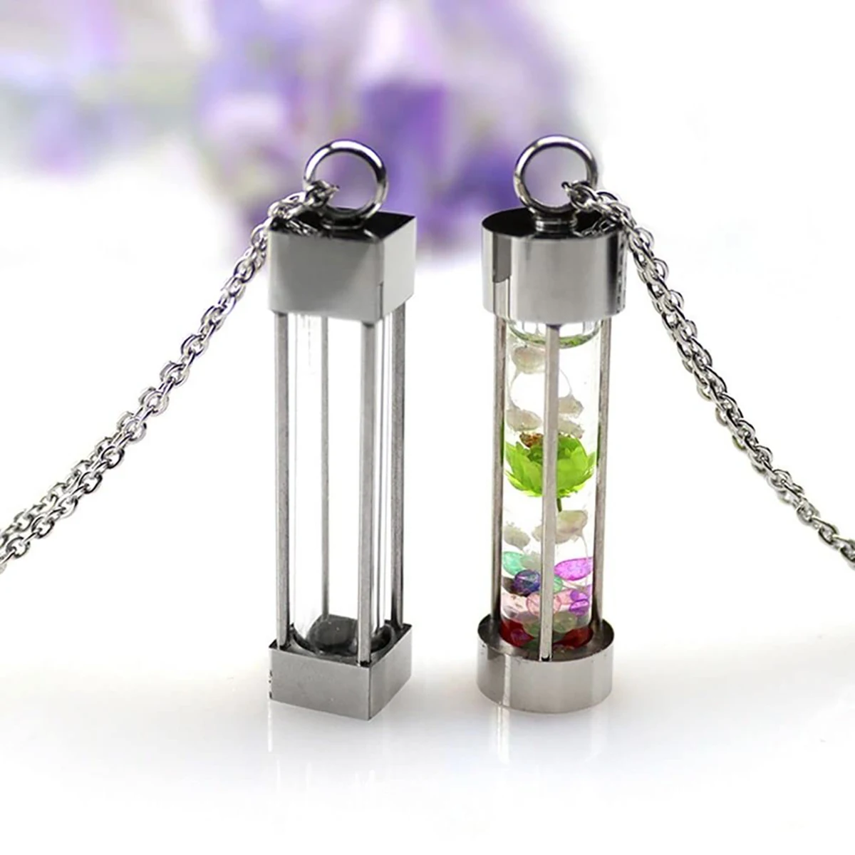 1 Stück Edelstahl Wunschflasche Halskette Parfümfläschchen Anhänger Asche Haar Blume Gedenkschmuck Transparent Unisex Andenken – Detail 5
