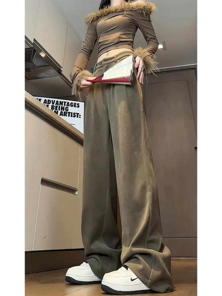 

American Sle Men's Corduroy Pants Spring Autumn Loose Casual Straight Leg Wide Leg Trousers Comfortable Straight Cut Pants