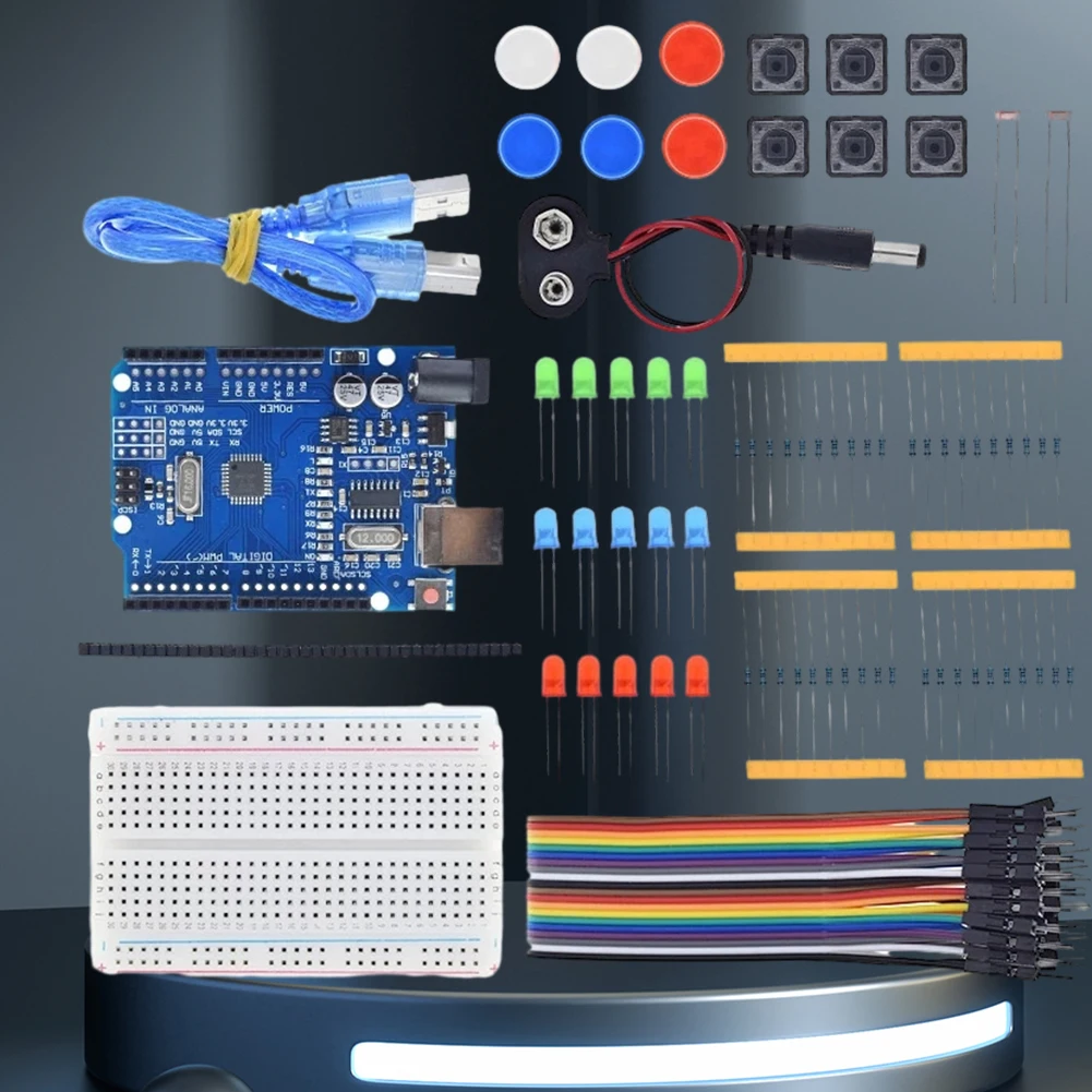 New Starter Kit USB LED Jumper Wire Button 3 Color LED Starter Kit 13 in 1 DIY Kit 400 Holes for Arduino for Uno R3