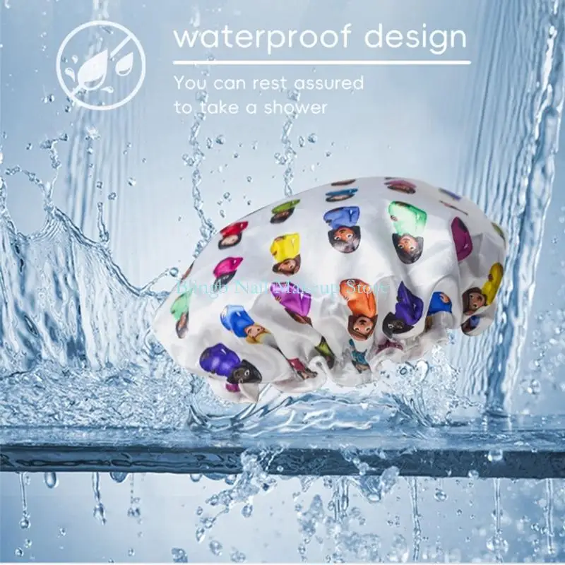 28TA Reusable Waterproof Shower Cap Soft Fabric Dry Hair Hat Comfortable Daily Use view 3