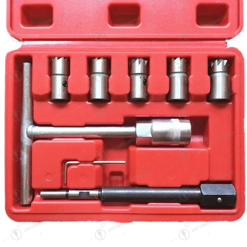 7pcs Diesel Injector Seat Cleaner Tool Carbon Reamer Remover Handle Set for Nozzle Maintenance