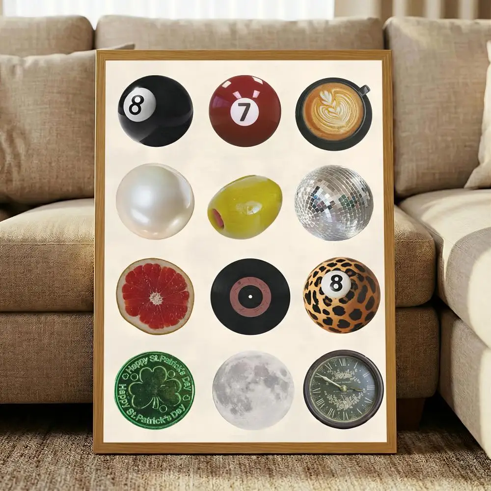 Eclectic 8-Ball HD Wall Art Poster Billiards Disco Ball Coffee Vinyl Moon Retro Y2K Collage Bedroom Living Room Ho