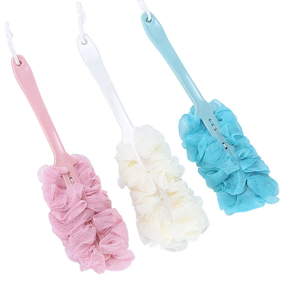Pink Long Handle Shower Brush Mesh Bath Ball Exfoliating Body Scrubber Gentle Skin Care Tool for Sensitive Or Rough Use Shower
