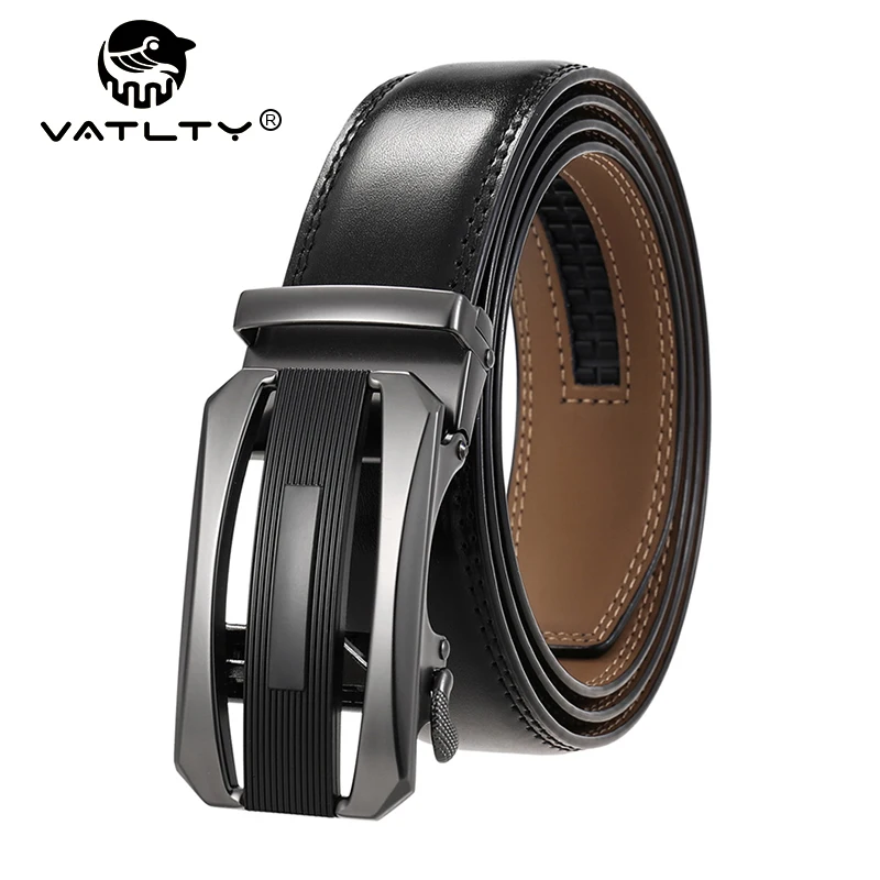 VATLTY New Genuine Leather Belt for Men Natural Cowhide Metal Automatic Buckle Ratchet Belt 38mm Trouser Belt Male Girdles