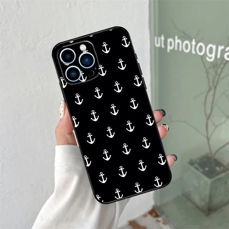 Stripes Anchor Boat Ship Wheel Silicone Soft Case For iPhone 17 Air 11 14 16 15 Pro Max 12 13 Mini 16 Plus 16e Back Cover