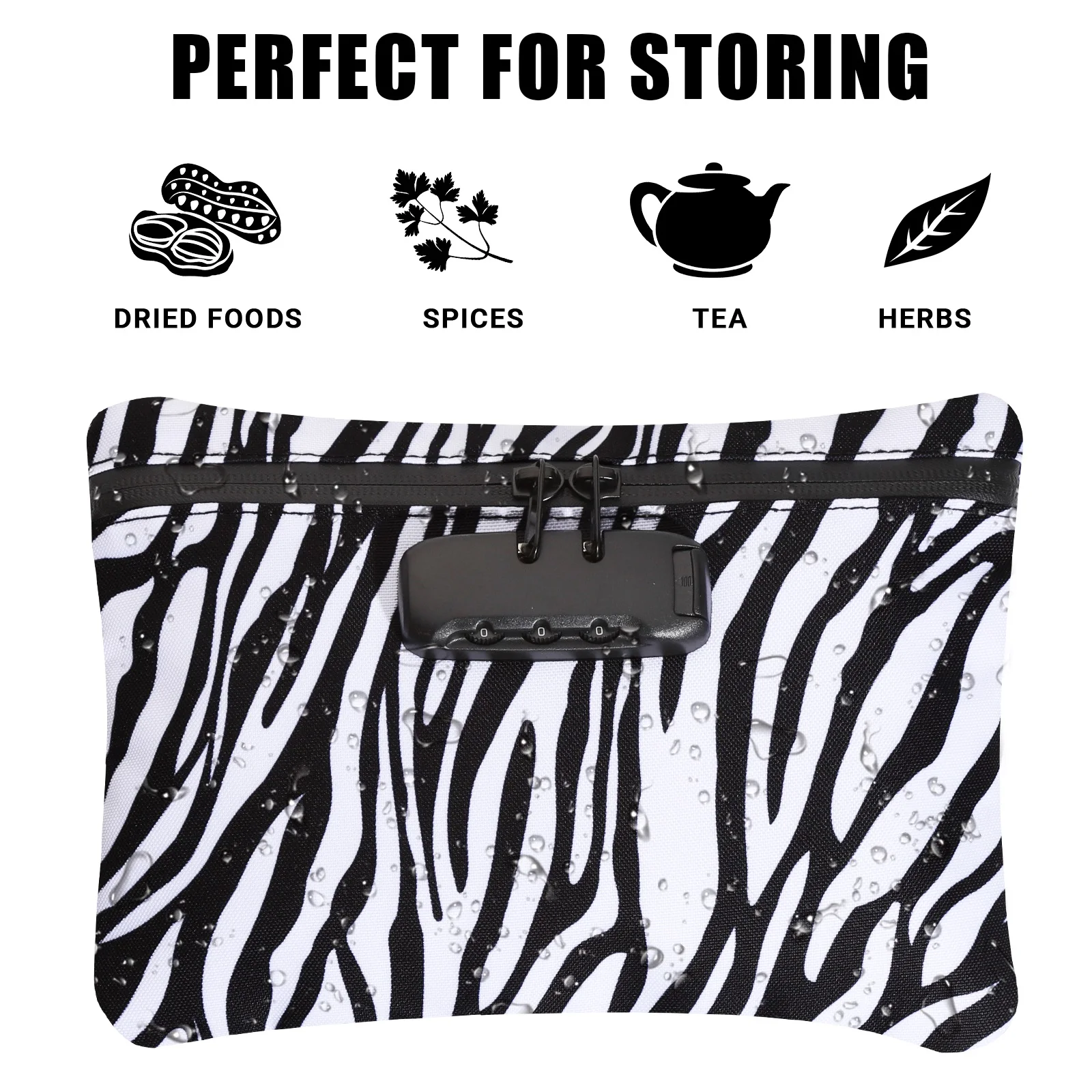 

Pocket Size Zebra Striped Pouch with Zipper and Lock Smokers Stash Pouch