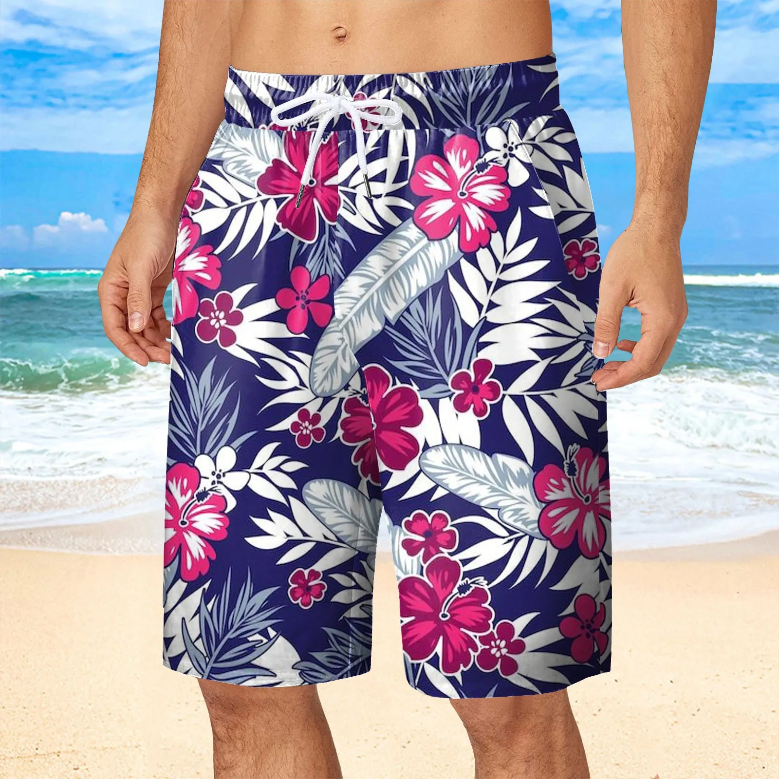 Hawaii Vacation Beach Shorts For Men 3d Printed Flower Casual Short Pants Board Elastic Bandage Swimsuit Swim Trunks