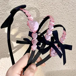 Handmade black bow tie fine pink rhinestone love hair band female internet red new style versatile and age reducing hairhoop